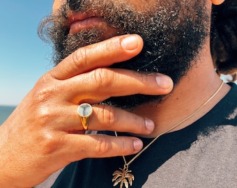 Emerald Round Signet Ring | Soul II | Gold Vermeil & Sterling Silver