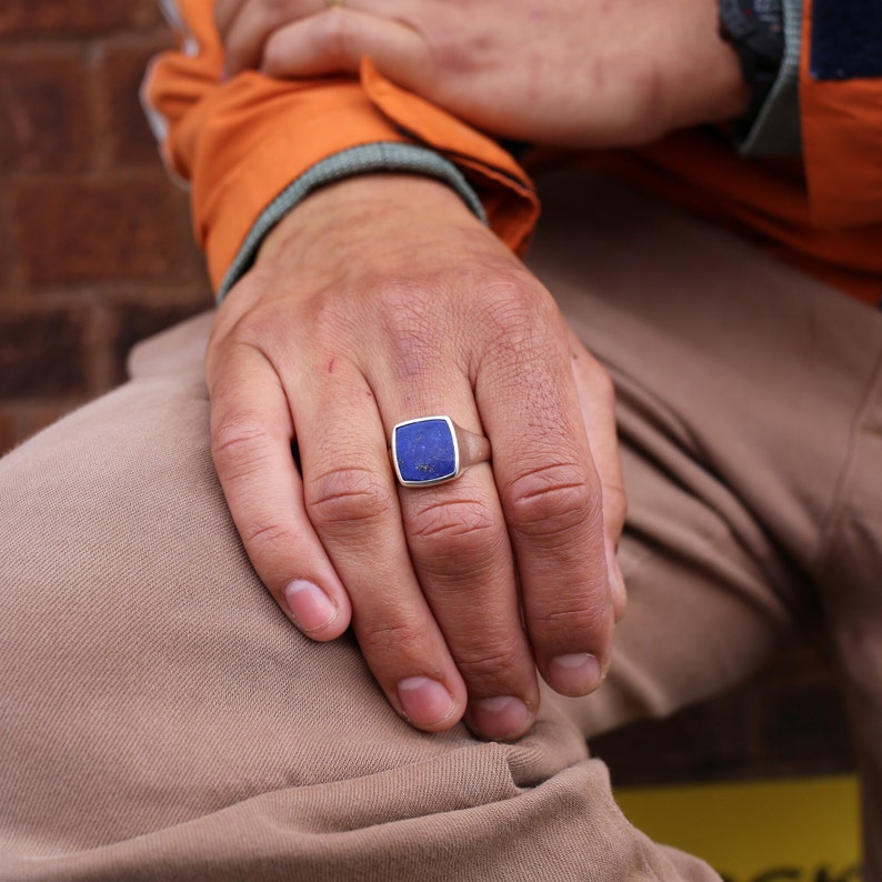 Lapis Lazuli Signet Ring Ray Gold Vermeil and Sterling Silver image 3