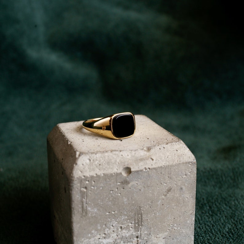 Signet Ring Obsidian and Gold Vermeil 