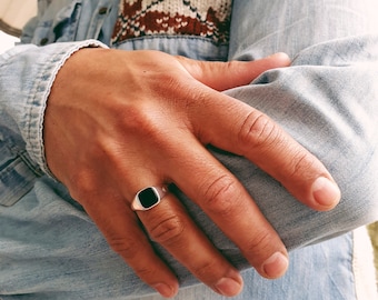 Onyx  Signet Ring and Recycled Silver