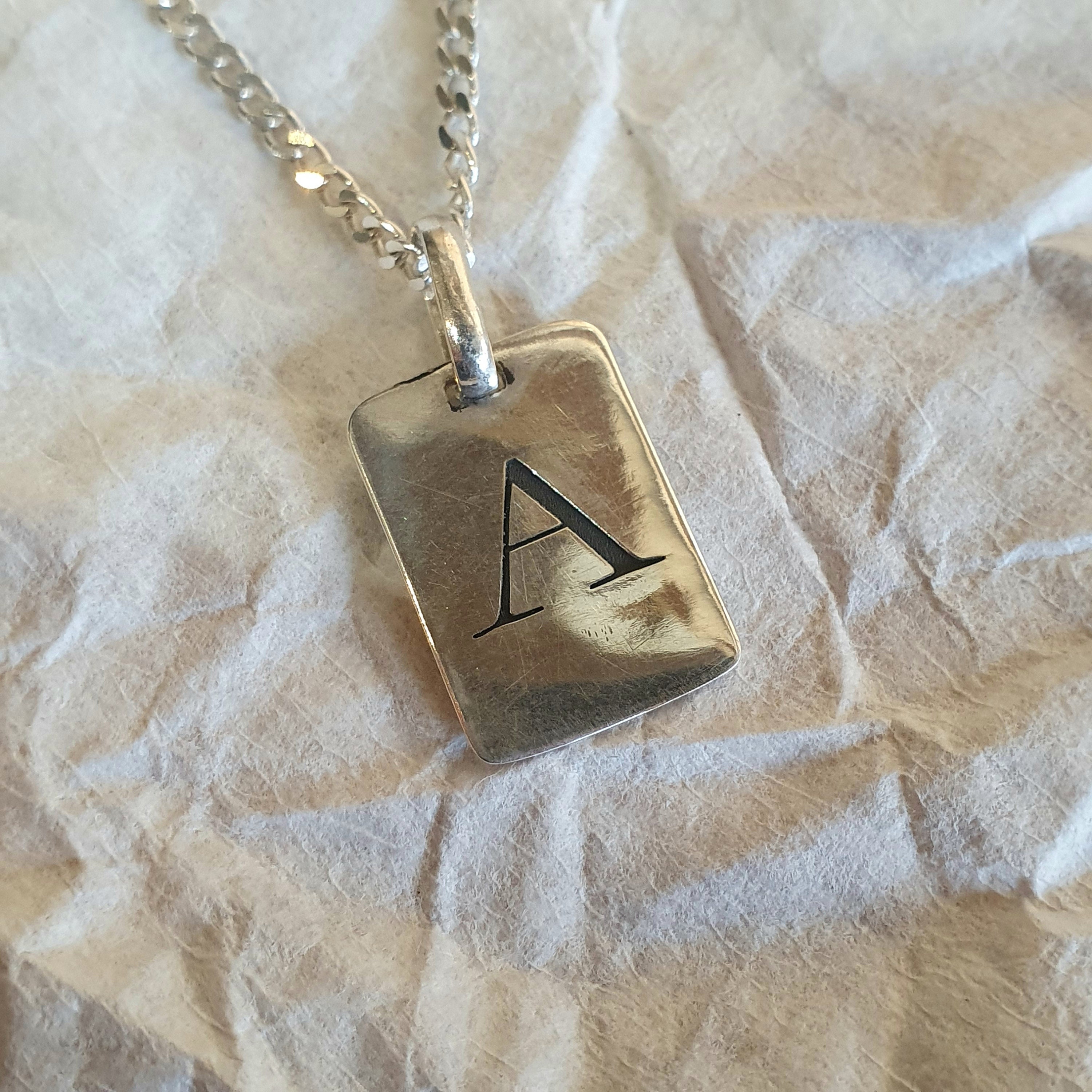 Custom Initial Necklace|Sterling Silver & Gold Vermeil|Tag Necklace