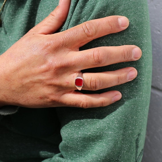Ruby Signet Ring L Sterling Silver and Gold Vermeil - Etsy