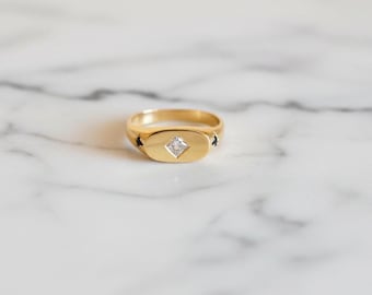 Sea Lover Signet Ring Aquamarine & Blue Sapphire|Gold Vermeil and Sterling Silver