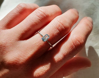 Stackable Ring Rectangular Aquamarine| Sterling Silver & Gold Vermeil
