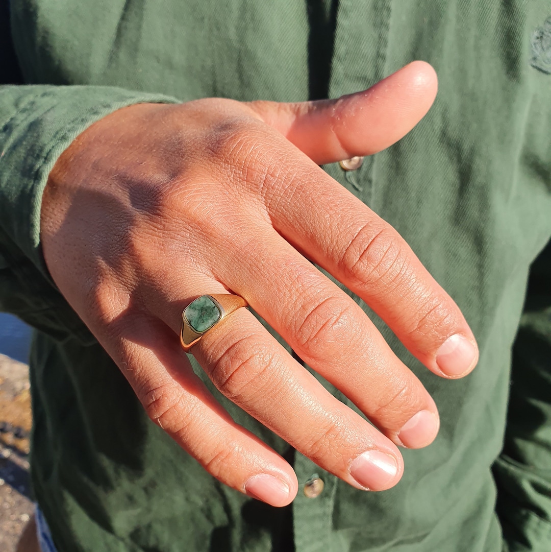 Emerald Signet Ring L Sterling Silver and Gold Vermeil - Etsy