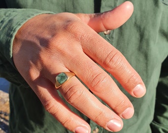 Emerald Signet Ring l Sterling zilver en goud Vermeil