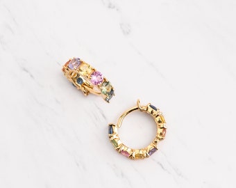 Clip Hoops with Colorful Sapphires18k Solid Gold