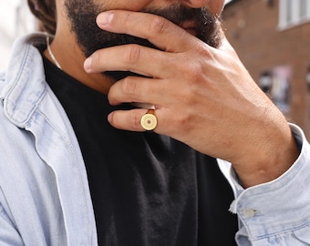 Mandala and Garnet Signet Ring Vermeil and Sterling Silver