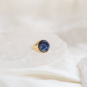 Lapis Lazuli Round Signet Ring |Stella| Sterling Silver & Gold Vermeil