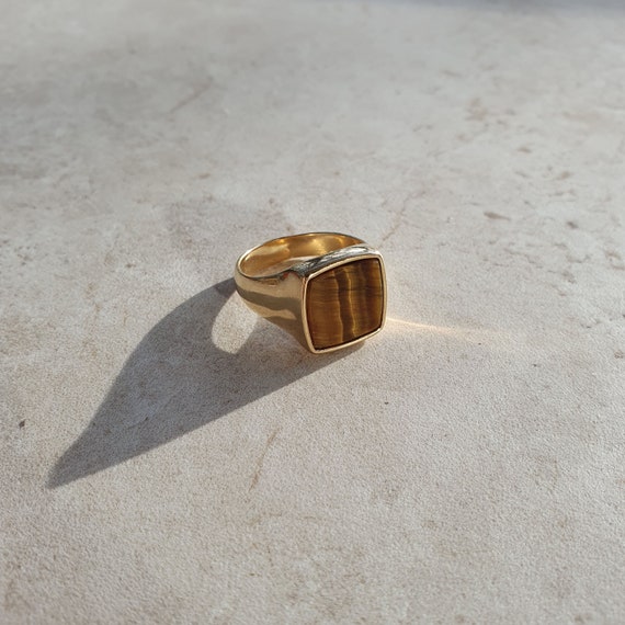 Tiger's Eye Ray Signet Ring | Gold Vermeil and Sterling Silver - Etsy