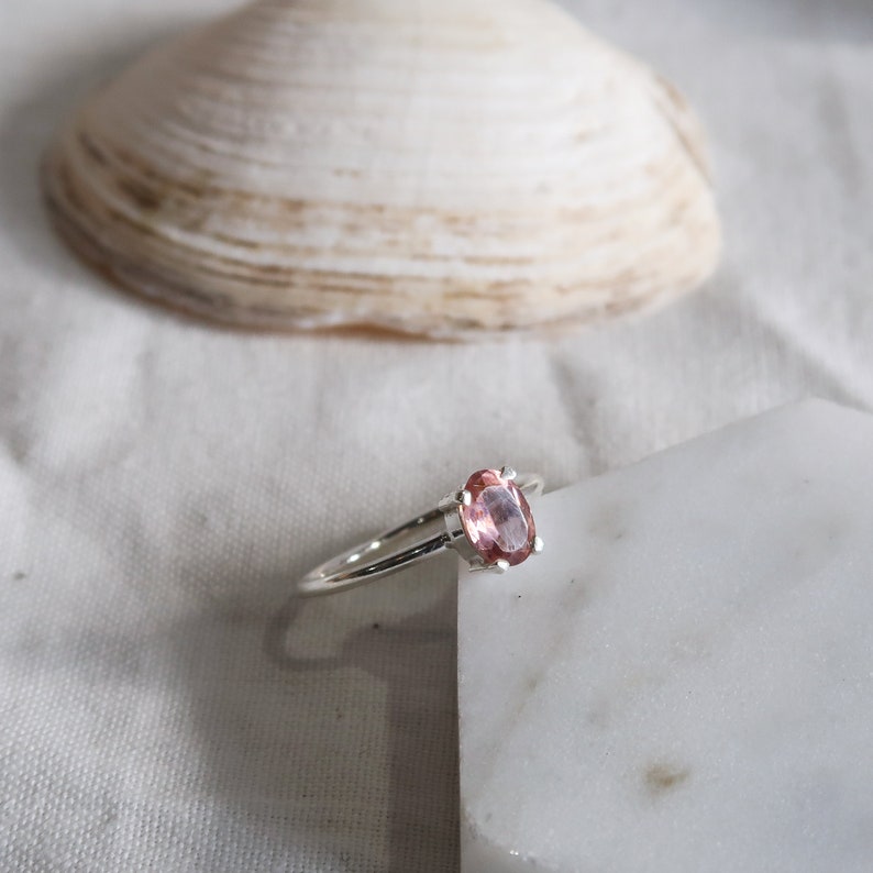 Oval Light Pink Tourmaline & Sterling Silver Ring image 1