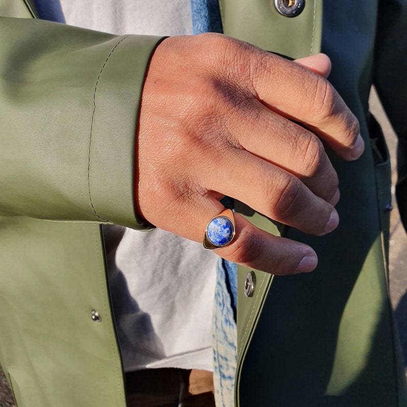 Lapis Lazuli Signet Round Ring Gold Sterling Silver image 4