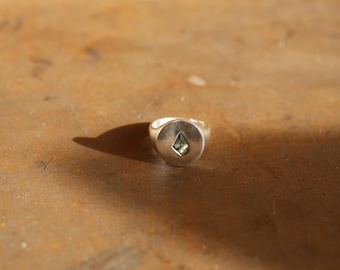 Moss Agate Kite Shape Signet Ring: Sterling Silver or Gold Vermeil