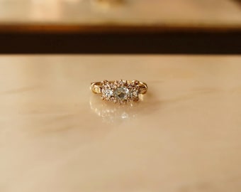 Vintage Trio Aquamarine & Diamond  Cluster Ring – 9ct Yellow Gold