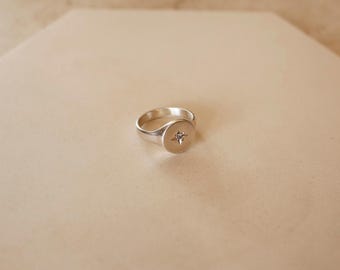 Salt & Pepper Diamond Signet Ring: Sterling Silver or Gold Vermeil