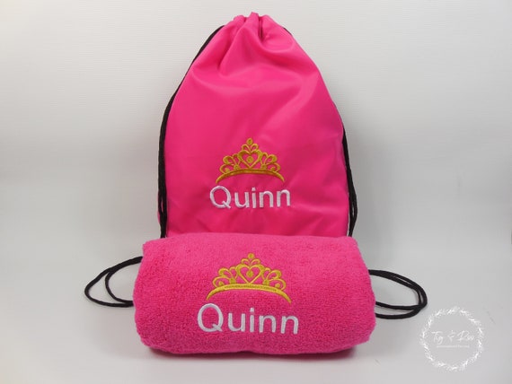 personalised swimming towel and bag