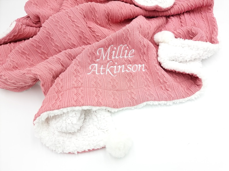 Luxury Personalised Baby Knitted PomPom And Soft Sherpa Blankets Perfect Christmas Gift For Newborns, Gifts For Christening, Baby Shower 