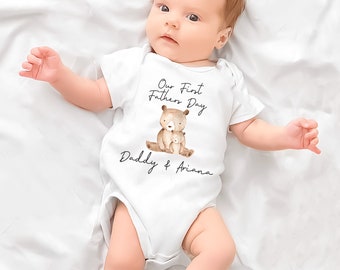 Personalised First Fathers Day baby grow vest, Short sleeve baby onsie, daddy and baby bear fathers day clothing, Personalised babywear