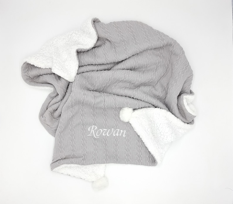 Luxury Personalised Baby Blanket Knitted, PomPom Soft Fleece Wrap For Newborns, Gifts For Baby Shower, New Mum, New Baby Gift 