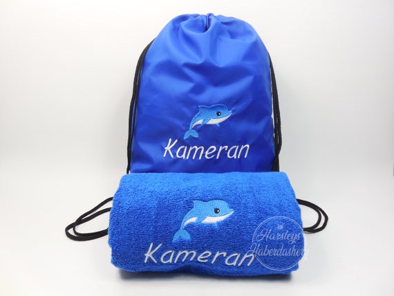 personalised swimming towel and bag