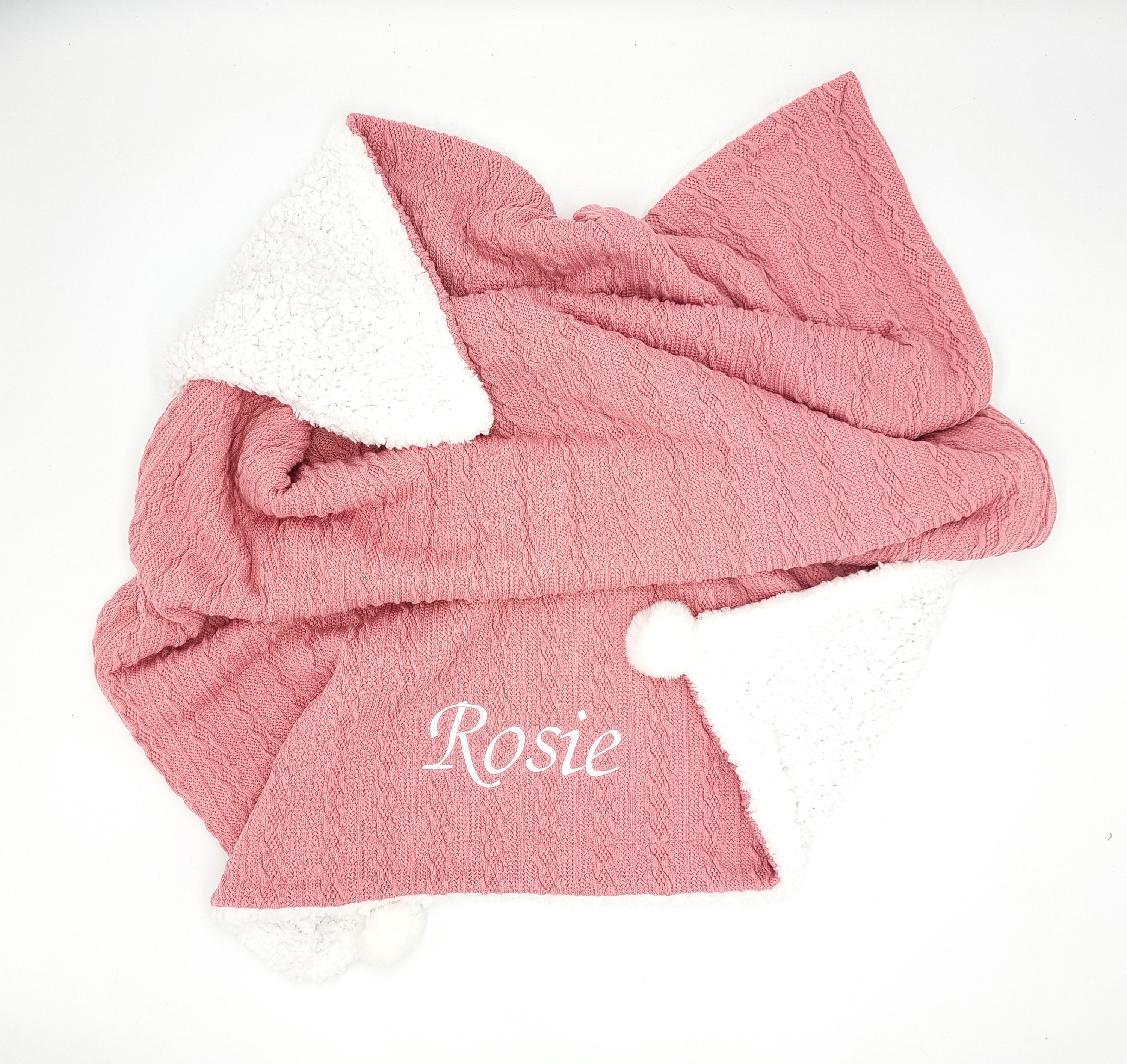Luxury Personalised Baby Blanket Knitted Pompom Soft Fleece Etsy UK