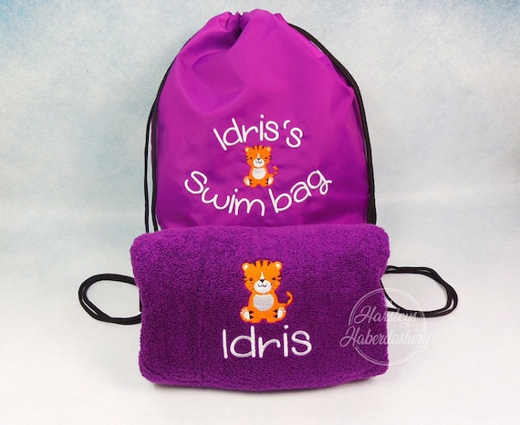 Towels PERSONALISED SWIMMING/SWIM PE SCHOOL BAG & COLOURED BATH TOWEL ...