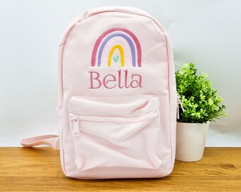 Personalised Childrens Junior Backpack, rainbow Bag For Girls Back To School Day Trips Out & Every Day Use, Personalised Gift For Kids