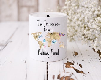 Personalised Maps Money Box - Customisable Holiday Savings Jar - Travel Themed Piggy Bank - Family Gift - Decor Unique Gift