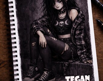 Personalised Gothic Girl Notebook, Emo Aesthetic Journal, Alternative Goth Stationery, Dark Art Diary, Custom Name Notebook Gift