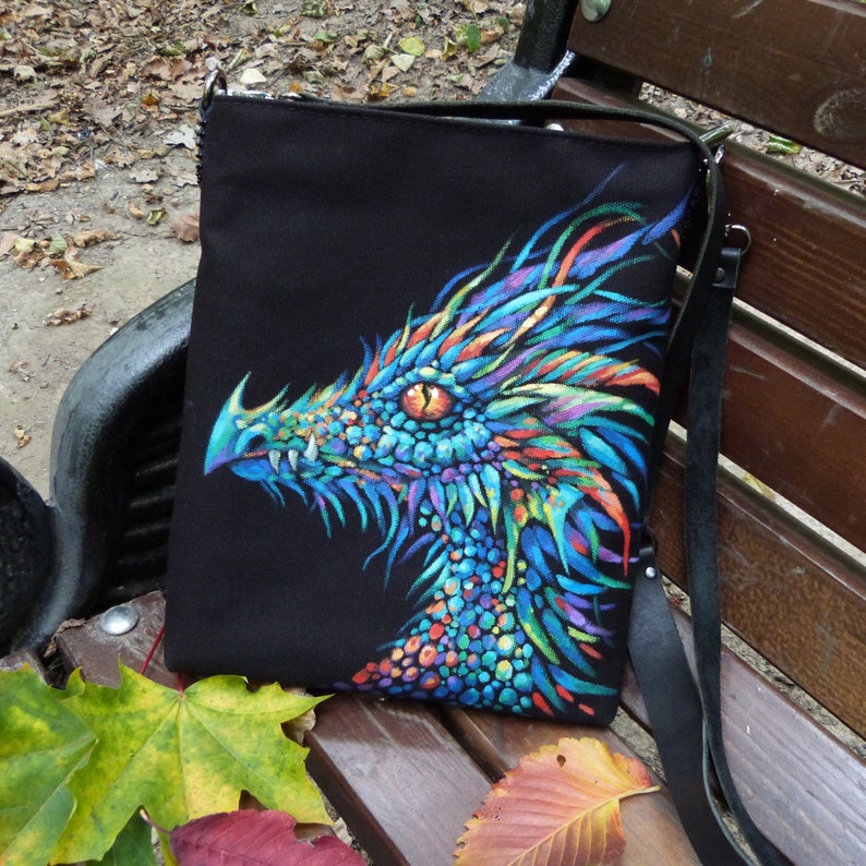 Blue Dragon Crossbody Bag/ Handpainted Fantasy Canvas Purse / Etsy