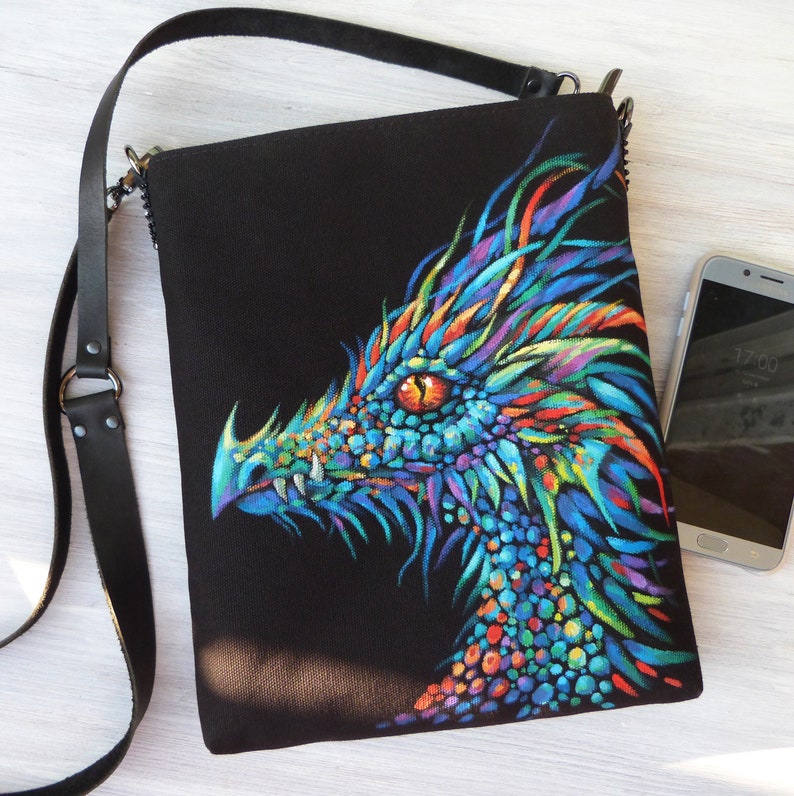 Blue Dragon Crossbody Bag/ Handpainted Fantasy Canvas Purse / Etsy