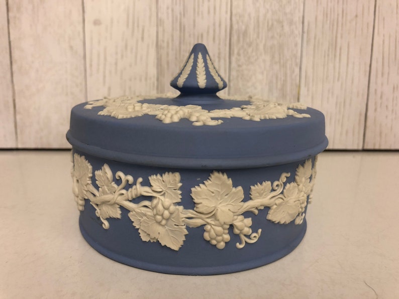 Wedgwood blue Jasperware box with Grapes