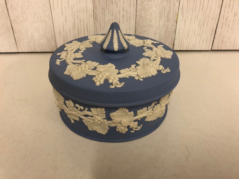 Wedgwood blue Jasperware box with Grapes