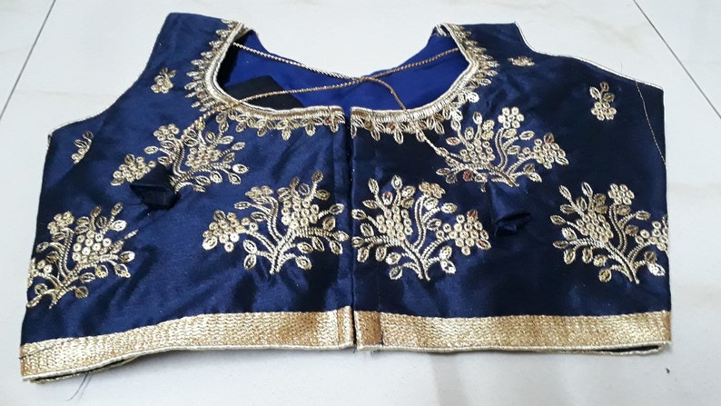 Designer Cotton Silk Free Size Round Neck Zari Work Padded Women\u2019s Saree Blouse