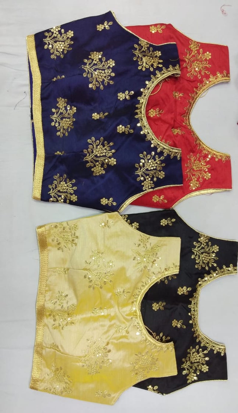 Designer Cotton Silk Free Size Round Neck Zari Work Padded Women\u2019s Saree Blouse