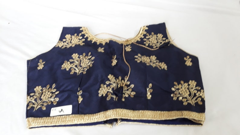 Designer Cotton Silk Free Size Round Neck Zari Work Padded Women\u2019s Saree Blouse