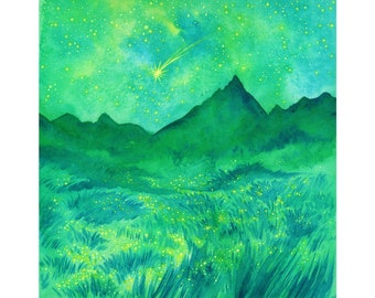 Shenandoah National Park Painting Night Sky Original Art 8" x 8" Shooting Star Painting  Mountain Artwork by SpaceOleandrArt