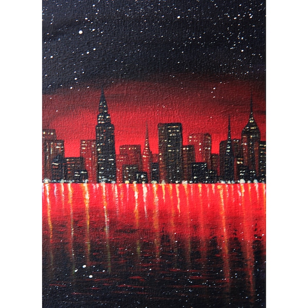New York Painting Cityscape Original Art 7x5 Urban Landscape Acrylic Painting by SpaceOleandrArt