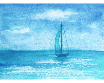 Barca a vela Pittura Barca Arte originale 5 "x 7" Seascape Painting Ocean Artwork di SpaceOleandrArt
