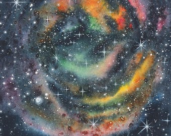 星雲の絵画、宇宙のアートワーク、星空の下で、オリジナルのアクリル画
