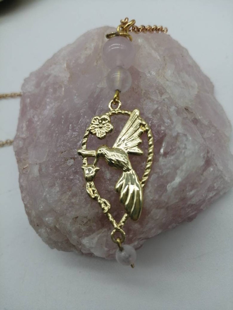 Magic Elf Bird fly Zen Quatz pink gold-plated flower box and chain offered EARRING TO OFFERT from 60 euros purchase