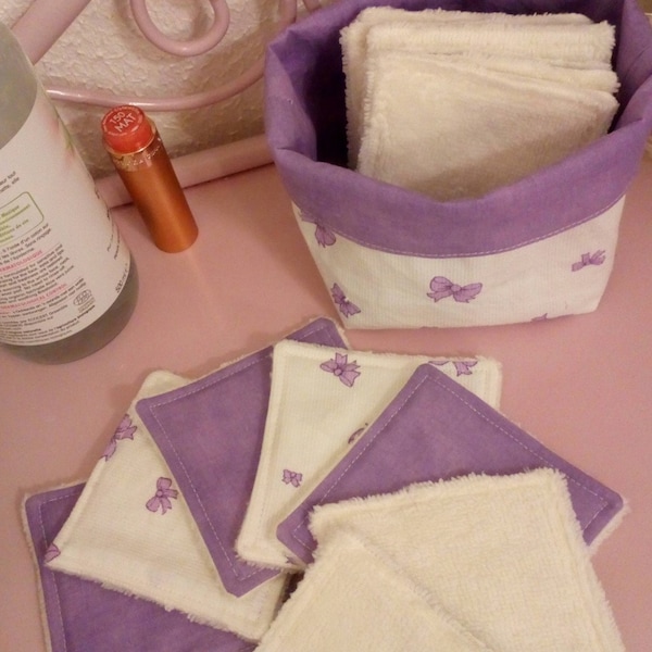 Panière + 14 lingettes éponge bambou et piqué de coton, lingettes démaquillantes, 0 déchets, accessoires salle de bain, articles de toilette