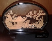 VINTAGE Asian Hand Carved CORK ART Box With Glass Dome Free Shipping In Great Vintage Condition