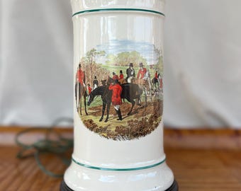 A Vintage Pfaltzgraff Table Lamp Decorated with a Fox Hunt Scene