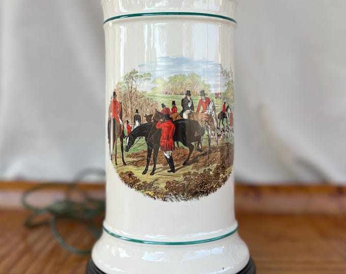 A Vintage Pfaltzgraff Table Lamp Decorated with a Fox Hunt Scene