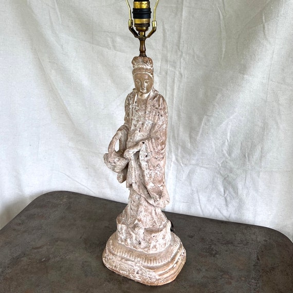 Large Mid Century Bodhisattva Guanyin Statue Table Lamp