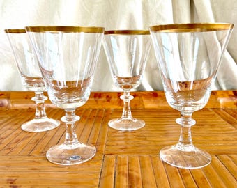 A Set of 4 CORCORAN CRYSTAL of Sweden Water Goblets - Pattern CRC1 - Crystal with Gold Trim