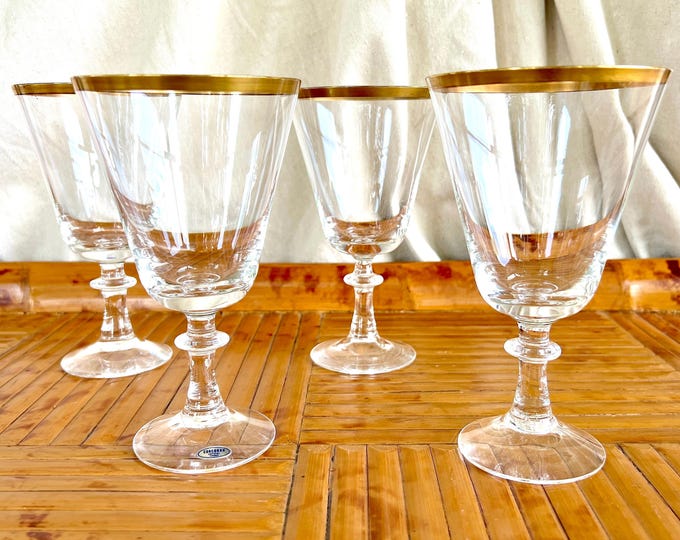 A Set of 4 CORCORAN CRYSTAL of Sweden Water Goblets - Pattern CRC1 - Crystal with Gold Trim