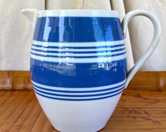 Large English Blue and White Striped Jug / Pitcher - Early 20th century
