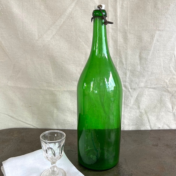 Large Antique Emerald Green Champagne Bottle